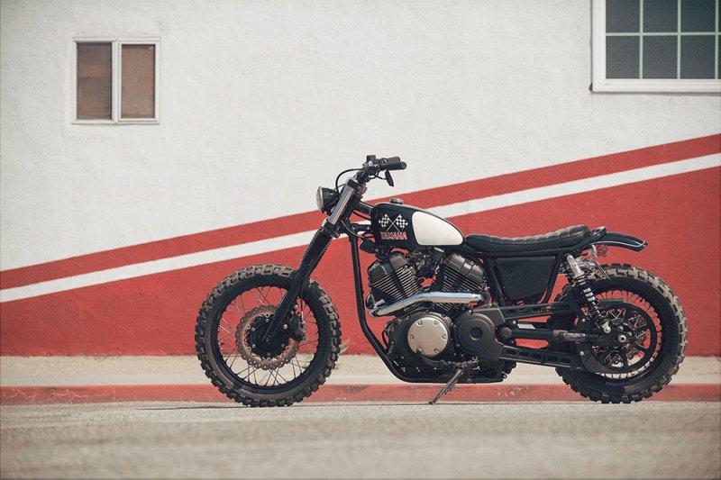 Brat Style + Yard Built:  Yamaha SCR950 Checkered Scrambler